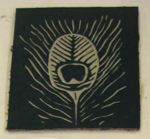 Linocut all inked up and ready to print!