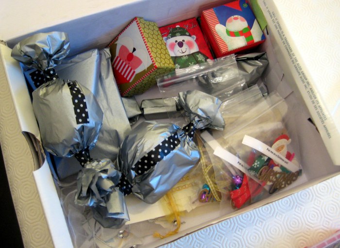 A box of gifts ready for shipping - courtesy of the in-laws!