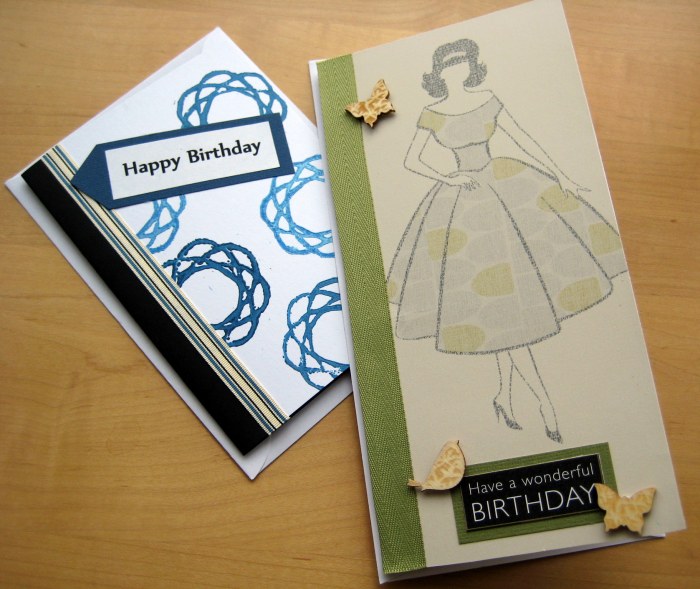 Homemade cards using linoprinted paper and wallpaper