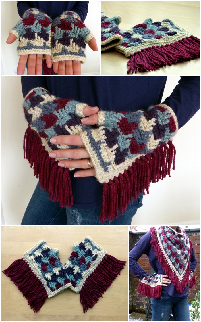 Arrow Tails Fingerless Gloves and Shawl - Free crochet patterns from Make My Day Creative
